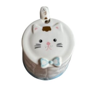 Caneca gravatinha de gato com tampa e colher